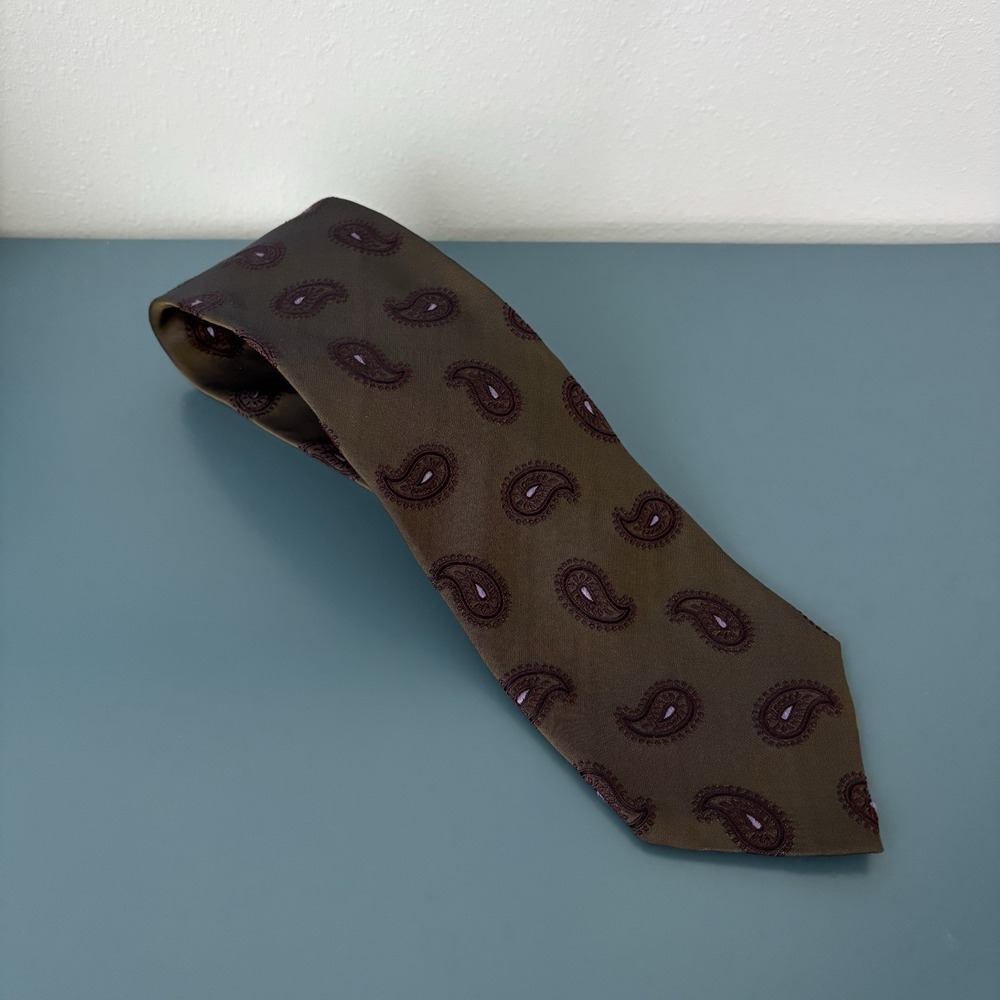 Ermenegildo Zegna Men's Olive Green Paisley Silk Tie Italy